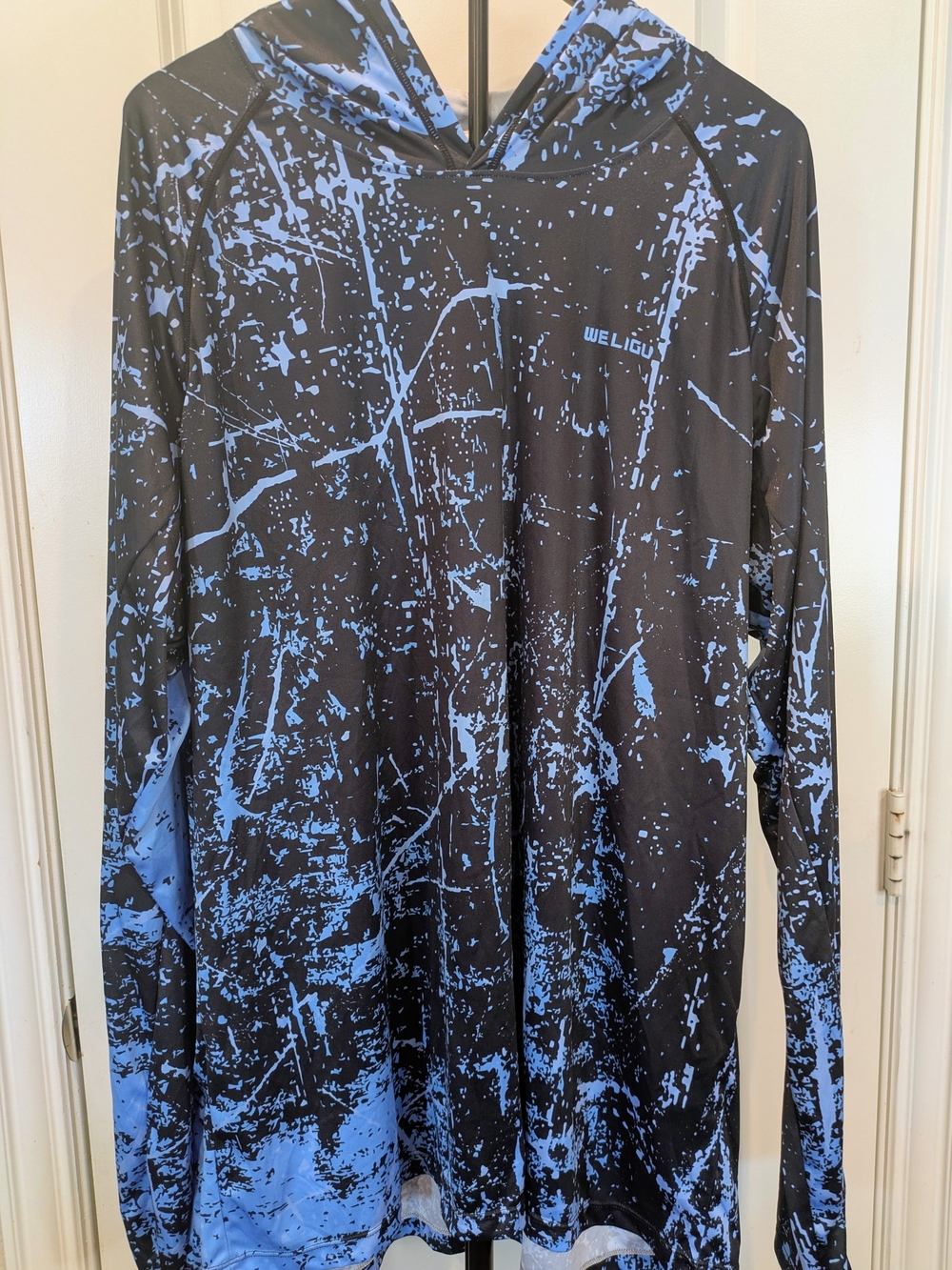 WELIGU Men's 3XL UPF 50+ Sun Hoodie Blue Black Fishing Performance Shirt